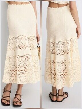 Adam Lippes Crochet Midi Skirt Cotton Size M